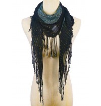 Literary new green retro gold silk scarf winter woven fringed thin windproof warm silk scarf
