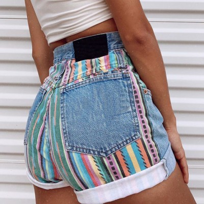 A-line denim shorts with high waist, loose fit, and slimming effect HF2417-03-04 A-line denim shorts with high waist, loose fit, and slimming effect HF2417-03-04