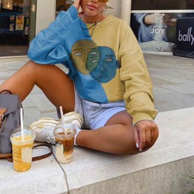 Retro Mask Loose Casual Long sleeved T-shirt HF3110-03-03 Retro Mask Loose Casual Long sleeved T-shirt HF3110-03-03