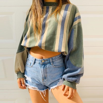 Striped retro splicing for leisure HF3115-03-03 Striped retro splicing for leisure HF3115-03-03