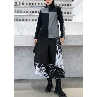 Beautiful black print Cotton skirt pockets short Dress