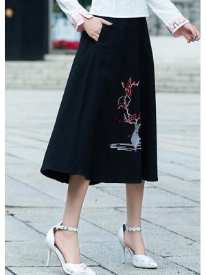 Vivid A line skirts Cotton Drops Design Runway black embroidery short skirt Summer