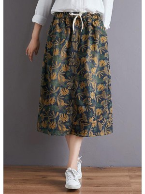 Modern elastic waist pockets cotton skirt Tutorials floral Art skirt fall