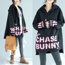 baggy loose black cotton hooded coats winter casual oversize prints outwear