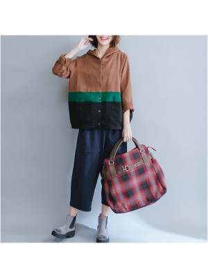 autumn fashion patchwork chocolate cotton coat loose  chunky cardigans outwear