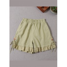 Fitted Green Embroideried Lace Patchwork hot pants Summer