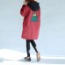 red thick warm zippered trench coats oversize prints long sleeve hooded winter outfits